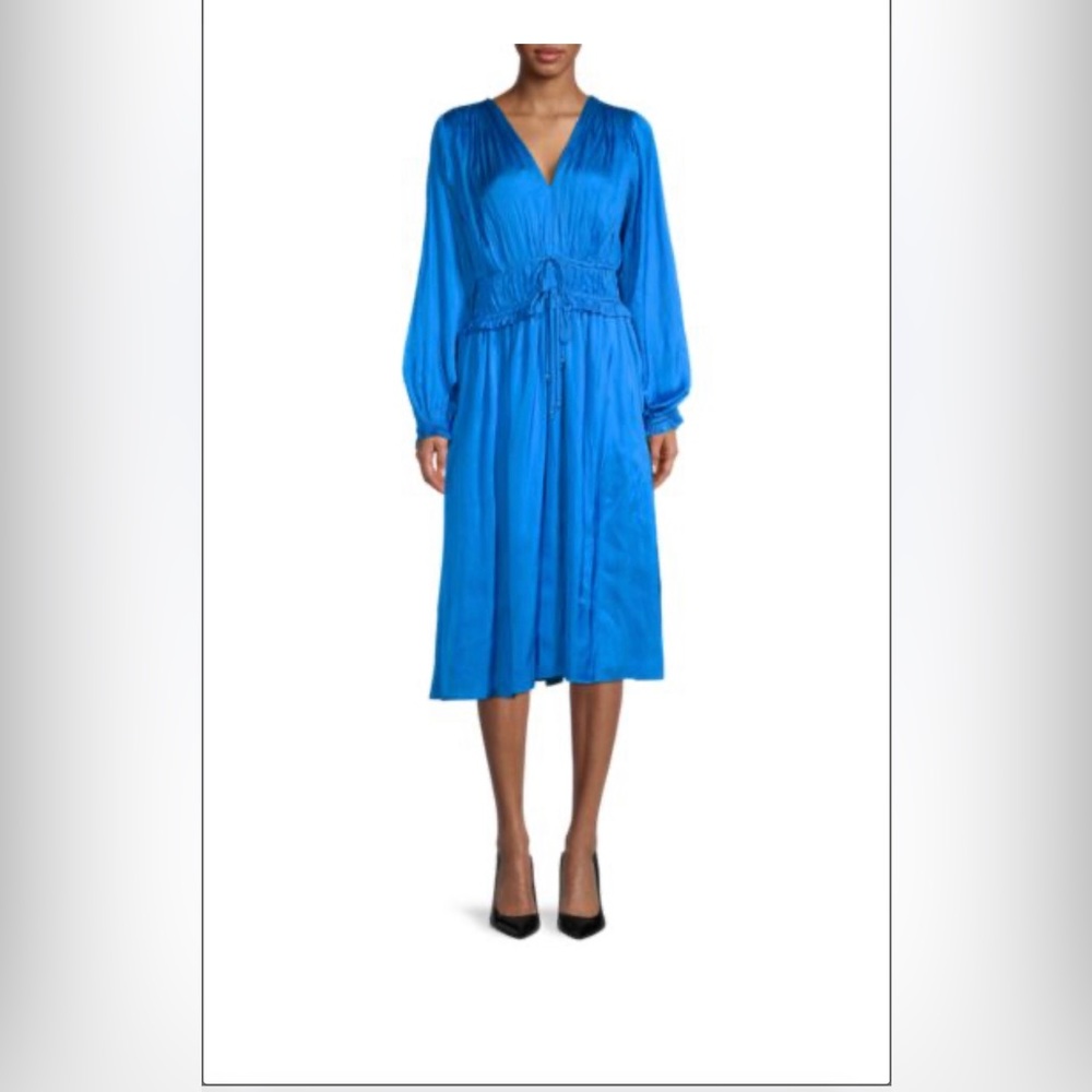 Gorgeous Tahari midnight blue tie-waist pleated dress NWT
